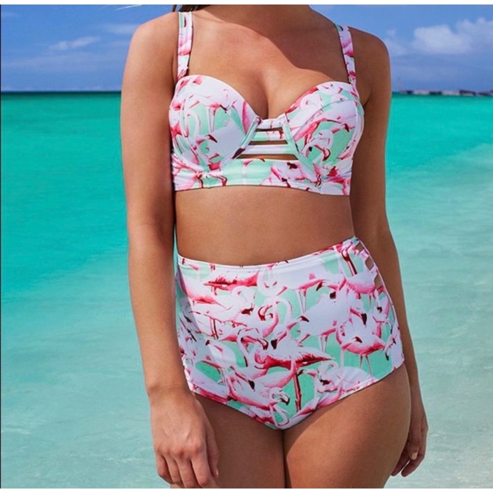 Swim Sexy Swimsuits For All Flamingo High Waist Bikini Set 18DD Top 18 Bottom